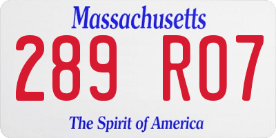 MA license plate 289RO7