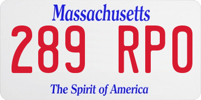 MA license plate 289RP0