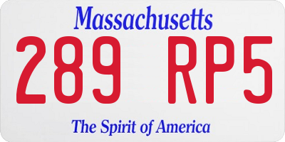 MA license plate 289RP5