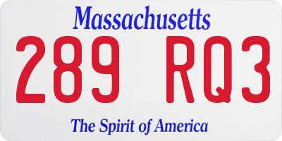 MA license plate 289RQ3