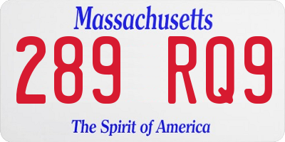 MA license plate 289RQ9