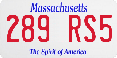 MA license plate 289RS5