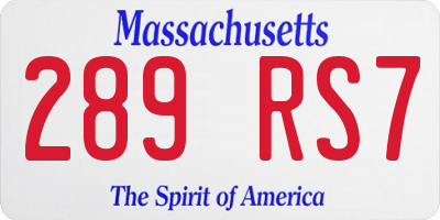 MA license plate 289RS7