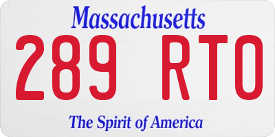 MA license plate 289RT0