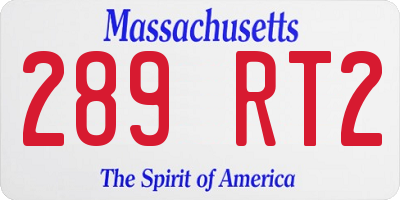 MA license plate 289RT2