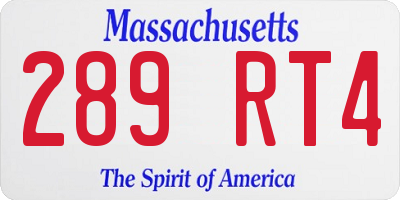 MA license plate 289RT4