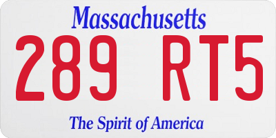 MA license plate 289RT5