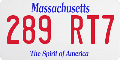 MA license plate 289RT7