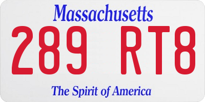 MA license plate 289RT8
