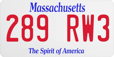 MA license plate 289RW3