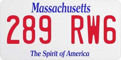 MA license plate 289RW6