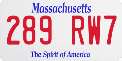 MA license plate 289RW7