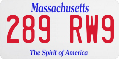 MA license plate 289RW9