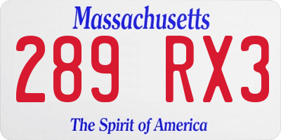 MA license plate 289RX3