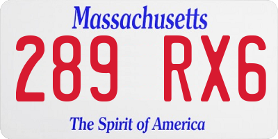 MA license plate 289RX6