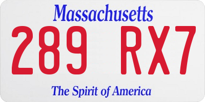 MA license plate 289RX7