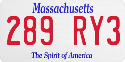 MA license plate 289RY3