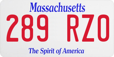 MA license plate 289RZ0