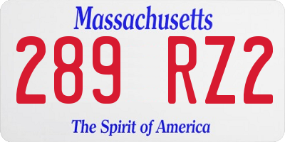 MA license plate 289RZ2