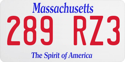 MA license plate 289RZ3