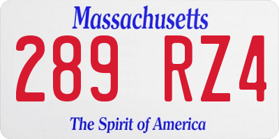 MA license plate 289RZ4