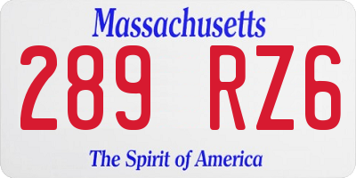 MA license plate 289RZ6