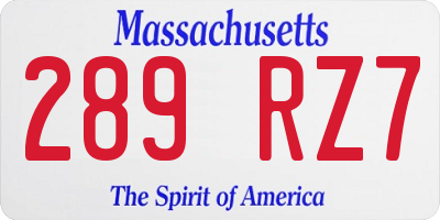 MA license plate 289RZ7