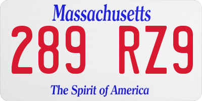 MA license plate 289RZ9