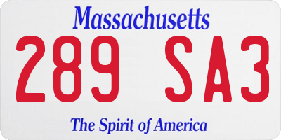 MA license plate 289SA3