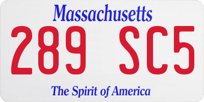 MA license plate 289SC5