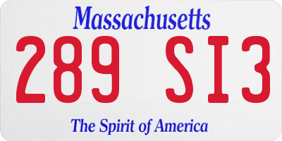 MA license plate 289SI3