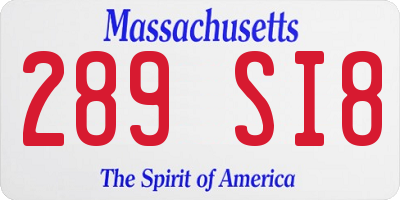 MA license plate 289SI8