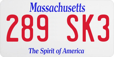MA license plate 289SK3