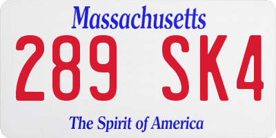 MA license plate 289SK4