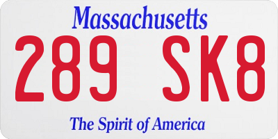 MA license plate 289SK8