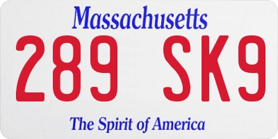 MA license plate 289SK9