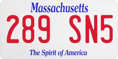 MA license plate 289SN5