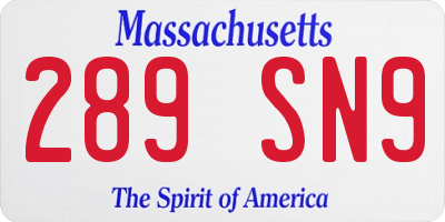 MA license plate 289SN9