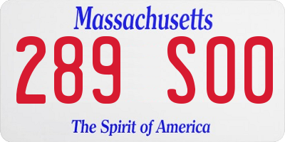 MA license plate 289SO0
