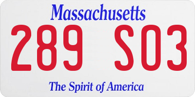 MA license plate 289SO3