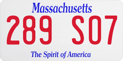 MA license plate 289SO7