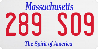 MA license plate 289SO9