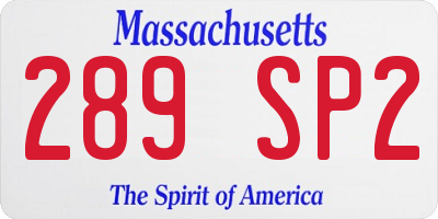 MA license plate 289SP2