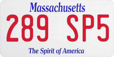 MA license plate 289SP5