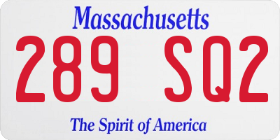MA license plate 289SQ2
