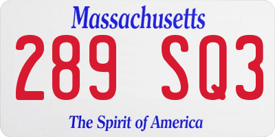 MA license plate 289SQ3
