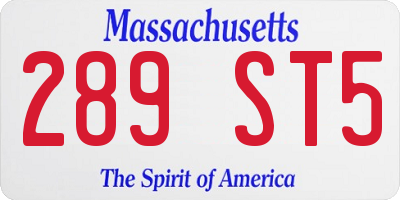 MA license plate 289ST5