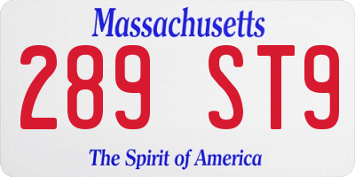 MA license plate 289ST9