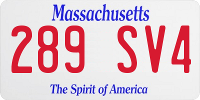 MA license plate 289SV4