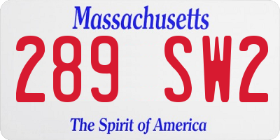 MA license plate 289SW2